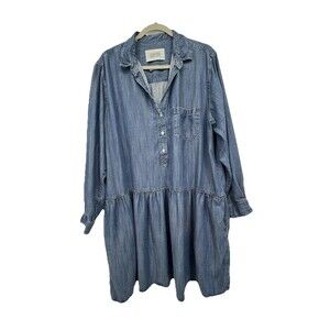 Grayson by Frank Eileen Changemaker Chambray Blue Shirt Dress Womens XL Pockets